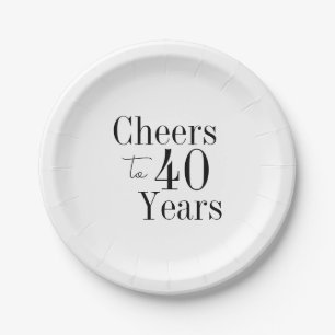 40th Birthday Cheers to 40 Years Black White Party Paper Plates