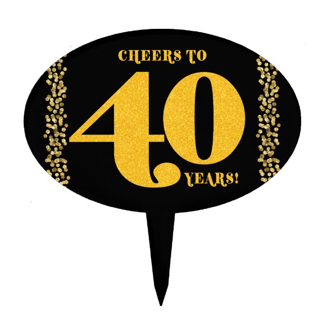 40th Birthday Cheers to 40 Years Gold Confetti  Cake Topper (Front)