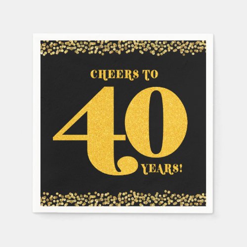 40th Birthday Cheers to 40 Years Gold Glitter  Napkins