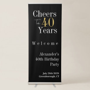 40th Birthday Cheers to 40 Years Party Welcome Retractable Banner