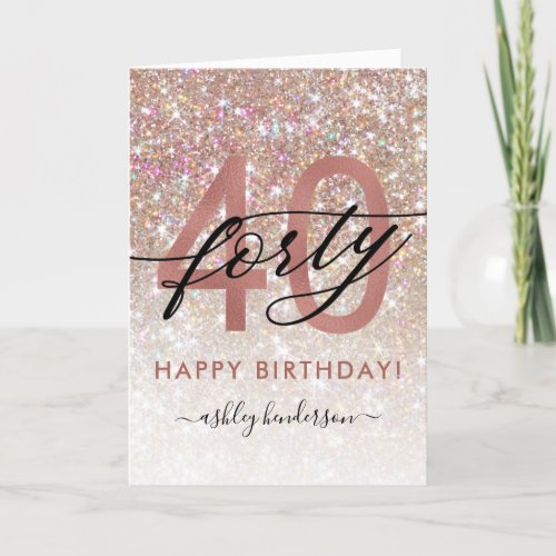 40th Birthday Chic Glitter Ombre Card