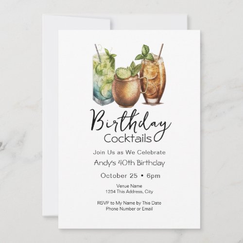 40th Birthday Cocktails Casual Invitation