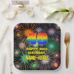 [ Thumbnail: 40th Birthday: Colorful, Fun Celebratory Fireworks Paper Plates ]