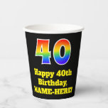 [ Thumbnail: 40th Birthday: Colorful, Fun, Exciting, Rainbow 40 Paper Cups ]