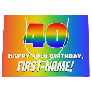 40th Birthday: Colorful, Fun Rainbow Pattern # 40 Large Gift Bag