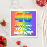 [ Thumbnail: 40th Birthday: Colorful, Fun Rainbow Pattern # 40 Napkins ]