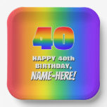 [ Thumbnail: 40th Birthday: Colorful, Fun Rainbow Pattern # 40 Paper Plates ]