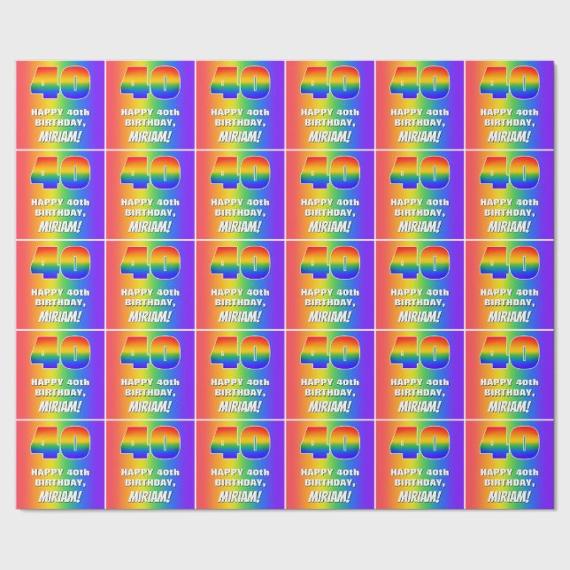 40th Birthday: Colorful, Fun Rainbow Pattern # 40 Wrapping Paper (Seam)