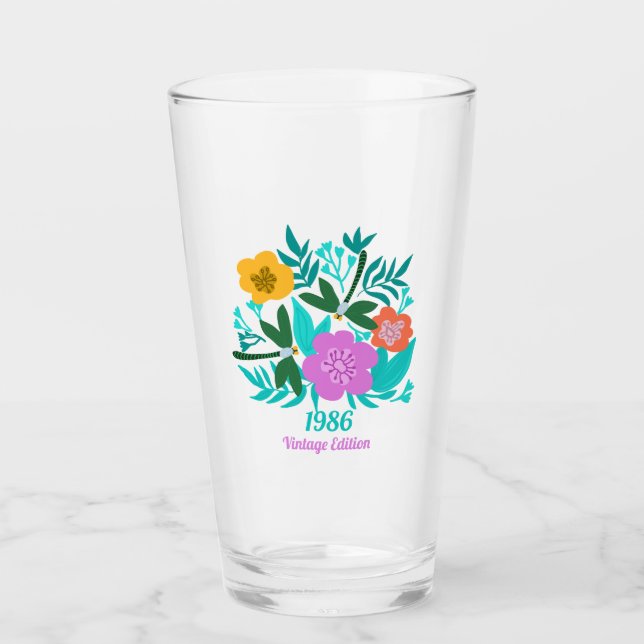 40th birthday colorful modern floral elegant  glass (Front)
