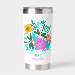40th birthday colorful modern floral elegant  insulated tumbler<br><div class="desc">40th birthday white tumbler with flowers, greeneries, colorful patterns, dragonfly, calligraphy, bold bright colors (yellow pink orange flowers). Perfect gift for women, mothers, friends, adults wifes, sisters, who turn 40 or have their 40th birthdays, 50th birthday, 60th birthday. Modern elegant chic tumbler for summer spring birthdays, partys. Change text vintage...</div>