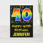 [ Thumbnail: 40th Birthday: Colorful Music Symbols + Rainbow 40 Card ]