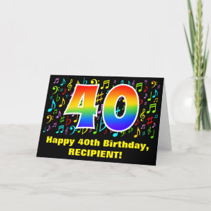 40th Birthday: Colorful Music Symbols & Rainbow 40 Card