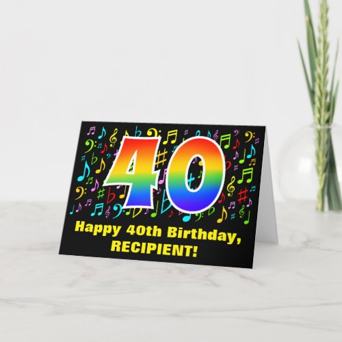 40th Birthday Colorful Music Symbols  Rainbow 40 Card
