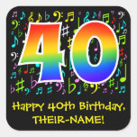 [ Thumbnail: 40th Birthday: Colorful Music Symbols, Rainbow 40 Sticker ]