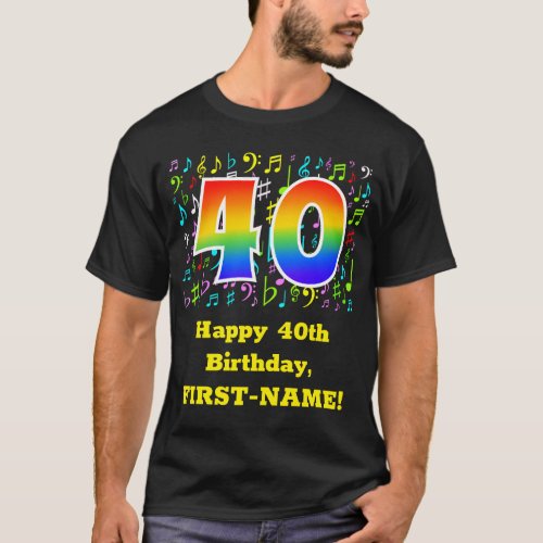 40th Birthday Colorful Music Symbols Rainbow 40 T_Shirt