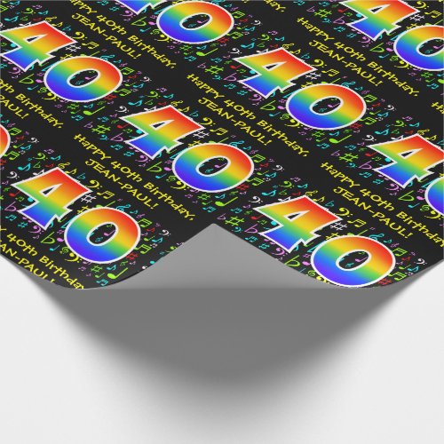 40th Birthday Colorful Music Symbols Rainbow 40 Wrapping Paper