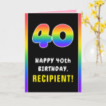 [ Thumbnail: 40th Birthday: Colorful Rainbow # 40, Custom Name Card ]