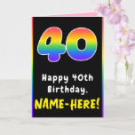 [ Thumbnail: 40th Birthday: Colorful Rainbow # 40, Custom Name Card ]