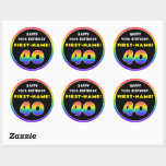 [ Thumbnail: 40th Birthday: Colorful Rainbow # 40, Custom Name Round Sticker ]