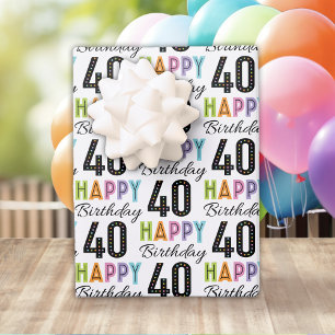 40th Birthday Colorful Typography Wrapping Paper