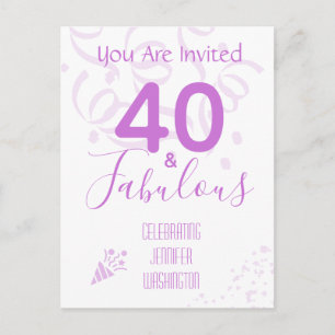40th Birthday Confetti Hot Pink Party Invitation Postcard