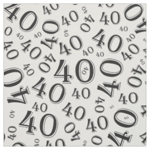40th Birthday Cool Number Pattern Black/White Fabric
