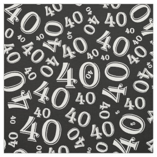 40th Birthday Cool Number Pattern Black/White Fabric