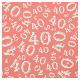 40th Birthday Cool Number Pattern Coral/White Fabric