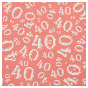 40th Birthday Cool Number Pattern Coral/White Fabric