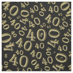 40th Birthday Cool Number Pattern Gold/Black Fabric