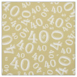 40th Birthday Cool Number Pattern Gold/White Fabric