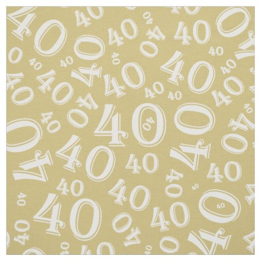 40th Birthday Cool Number Pattern Gold/White Fabric