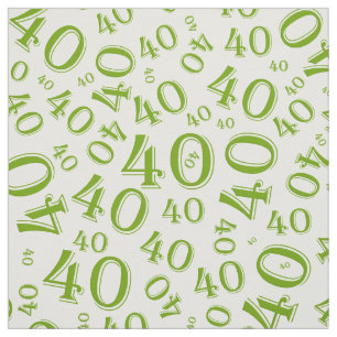 40th Birthday Cool Number Pattern Green/White Fabric