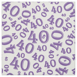 40th Birthday Cool Number Pattern Purple/White Fabric
