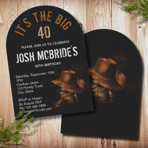 40th Birthday Cowboy Hat Boots Masculine Invitation