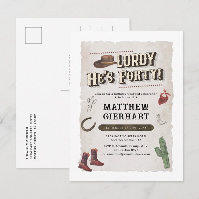 40th Birthday Cowboy Rodeo Party Retro Invitation Postcard (Front/Back)