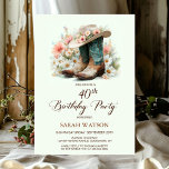 40th Birthday Cowgirl Boots and Hat Birthday Party Invitation<br><div class="desc">Invite your friends and loved ones to your 40th birthday with this rustic cowgirl hat and boots birthday party invitation. The customizable text area in this invitation template allows you to effortlessly include all the necessary details for your special birthday celebration, including the date, time, venue, and RSVP information. A...</div>