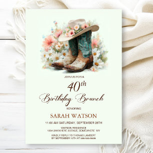 40th Birthday Cowgirl Boots Birthday Brunch Invitation