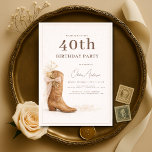 40th Birthday Cowgirl Floral Party Invitation<br><div class="desc">A beautiful cowgirl themed 40th birthday party invitation featuring soft florals and western charm. Perfect for celebrating a milestone birthday with a fun country vibe. The feminine floral details combined with rustic western style make it ideal for barn venues, backyard parties, country bars, or rodeo inspired celebrations. Easily personalize with...</div>
