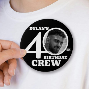 40th Birthday crew black custom photo name Button
