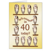 40th birthday, Curious owls card. (Front)