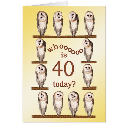 40th birthday, Curious owls card. (Front)
