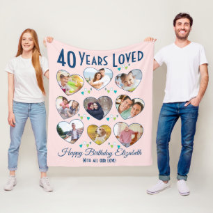 40th Birthday Custom Heart Photo Fleece Blanket