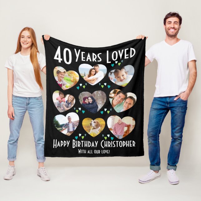 40th Birthday Custom Heart Photo Fleece Blanket (In Situ)