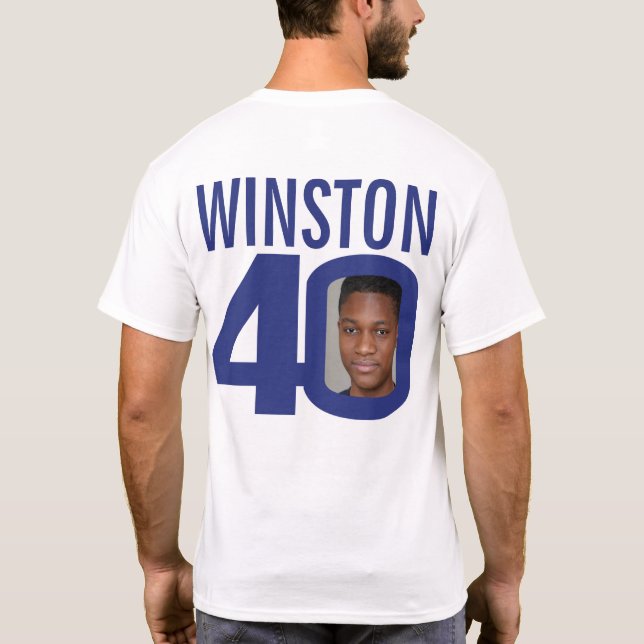 40th birthday custom name and photo navy blue T-Shirt (Back)