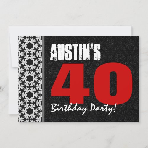 40th Birthday Custom Name Black White Red V17 Personalized Invites