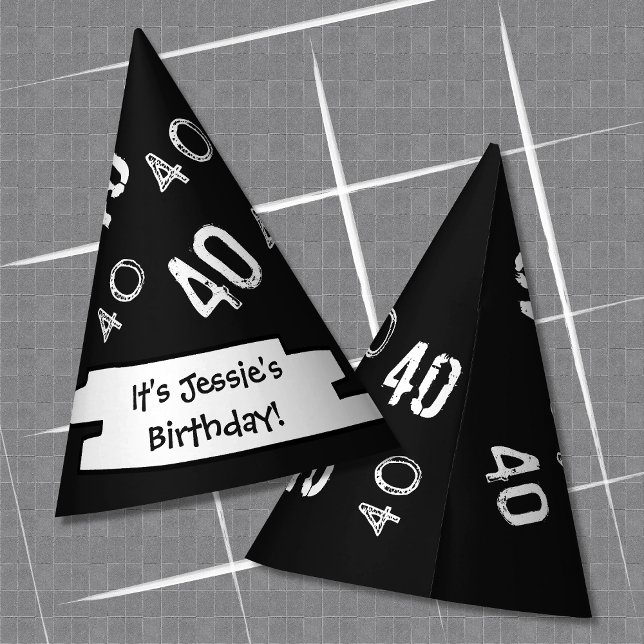 40th Birthday Custom Paper Party Hat (Depiction of Front and Back of Paper Party Hat)