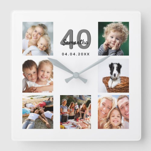 40th birthday custom photo collage family square wall clock