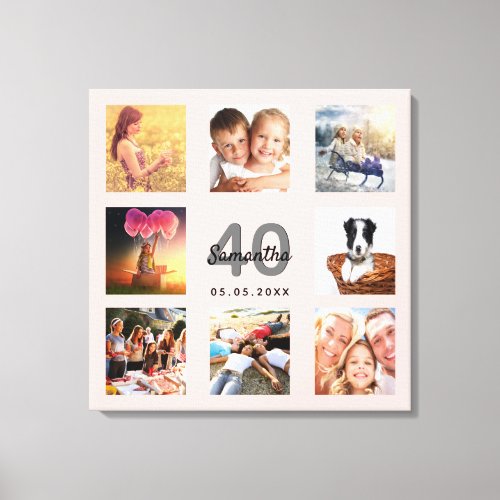 40th birthday custom photo collage rose gold name canvas print