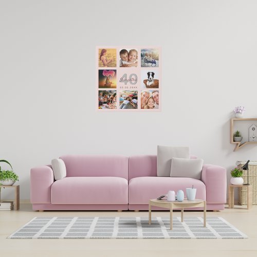 40th birthday custom photo collage rose gold name faux canvas print